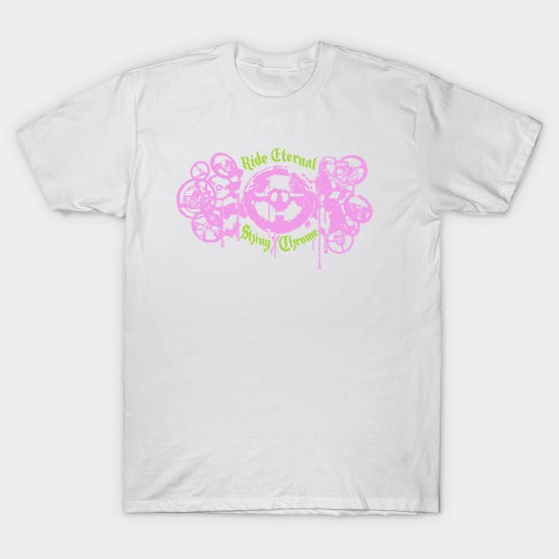 Ride Eternal, Pink and Slime Green T-Shirt by WFDJ